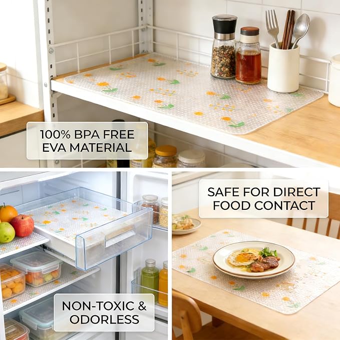 Beautysaid Shelf Liner Non Adhesive — EVA Drawer & Cabinet Liner, Waterproof Non Slip Kitchen Shelf Paper, Thick Washable Refrigerator Mat for Cabinet Shelves & Pantry, Floral, 18 in x 20 FT - Image 6