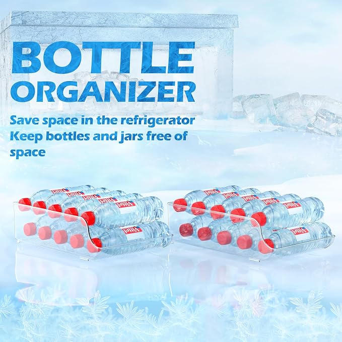 2-Pack Clear Water Bottle Organizer for Fridge & Pantry | Space-saving fridge/pantry storage, keeps bottles organized - Image 3