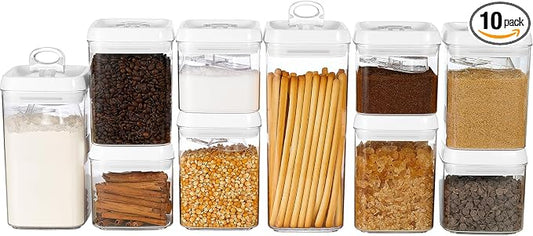 Felli Flip Tite Food Storage Container with Scoop & Lid 5" LARGE Airtight Ring Top, Acrylic Canister for Sugar Flour Baking Powder Rice Pasta, Kitchen Organizer Christmas Gift Set (10pk, Variety) by Felli