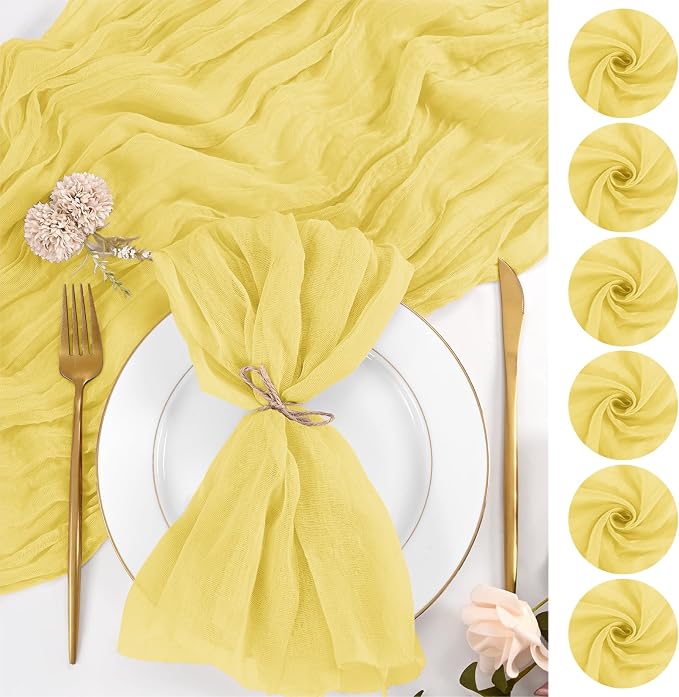 50 Pack Yellow Napkins 20x20Inch Cheesecloth Napkins Bulk | Elegant Cloth Napkins for Table, Washable Rustic Boho Gauze Napkins, for Wedding Party Bridal Baby Shower Dinner Table Decor by Lumaycens