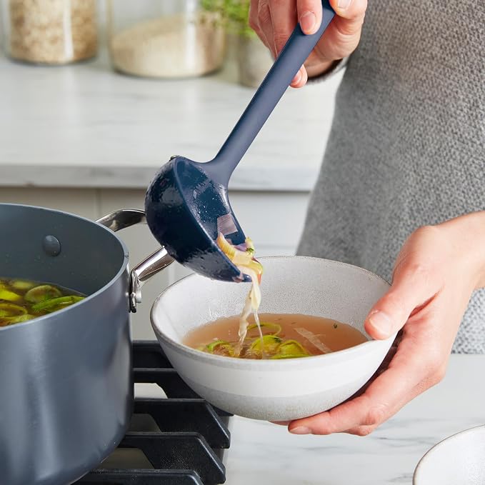 GreenPan Silicone 6 Piece Cooking Utensil Set & Holder, Spoon, Spatulas, Whisk, Ladle, Flexible Nonstick Kitchen Tools, Steel Core Heat-Resistant Anti-Slip Handle BPA-Free Dishwasher Safe, Oxford Blue - Image 3