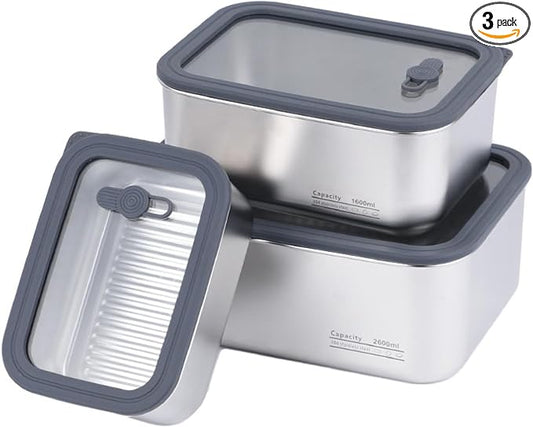 Stainless Steel Food Storage Containers-3Pcs Leakproof, Airtight Stainless-Steel Bowls with Lids, Freezer/Dishwasher/Microwave Safe Containers, Durable & Stackable Stainless Steel Containers with Lids by Unknown