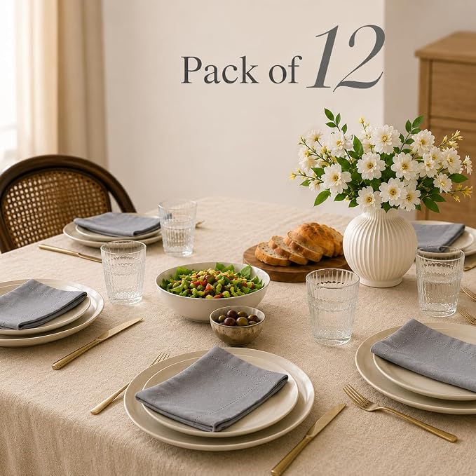 Cotton Cloth Napkins Set of 12, 18x18 Cotton Napkin Cloth Washable, Soft, Reusable Napkins for Wedding, Parties, Christmas, Thanksgiving, Everyday Use (Grey) - ALPHA Living HOME - Image 8