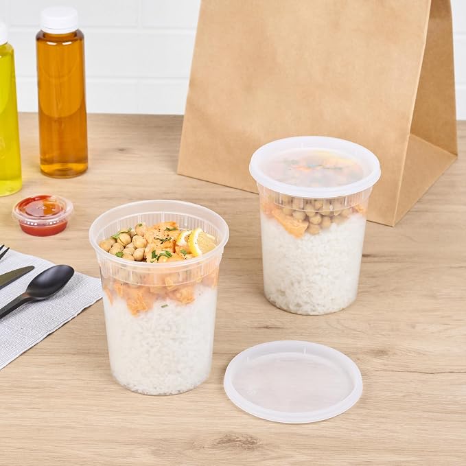 Asporto 32 Ounce To Go Boxes, 25 Microwavable Round Soup Containers - Clear Plastic Lids Included, Do Not Contain BPA, Clear Plastic Catering Food Containers, Disposable - Restaurantware - Image 4
