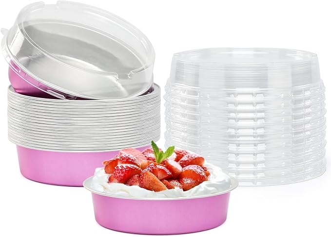 Beasea Mini Pie Tins 20 Pack 8 Oz Aluminum Tart Pans 4 Inch with Lids, Rose Red Disposable Cake Pans for Pie, Tart, Quiche by Beasea