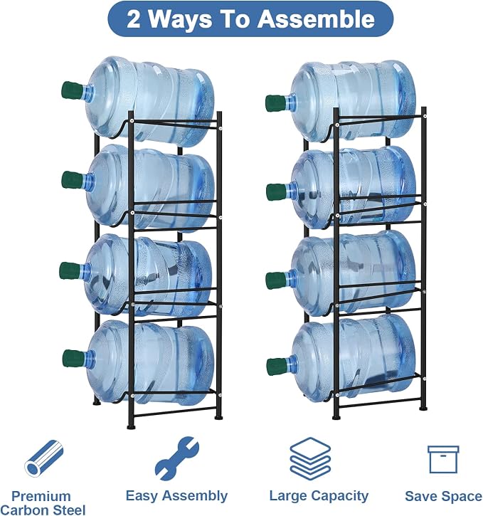 5 Gallon Water Bottle Jug Holder 4 Tier Heavy Duty Cooler Jug Storage Rack Detachable Bottle Organizer Shelf for Home, Kitchen, Office, Breakroom Space Save, Black - Image 6