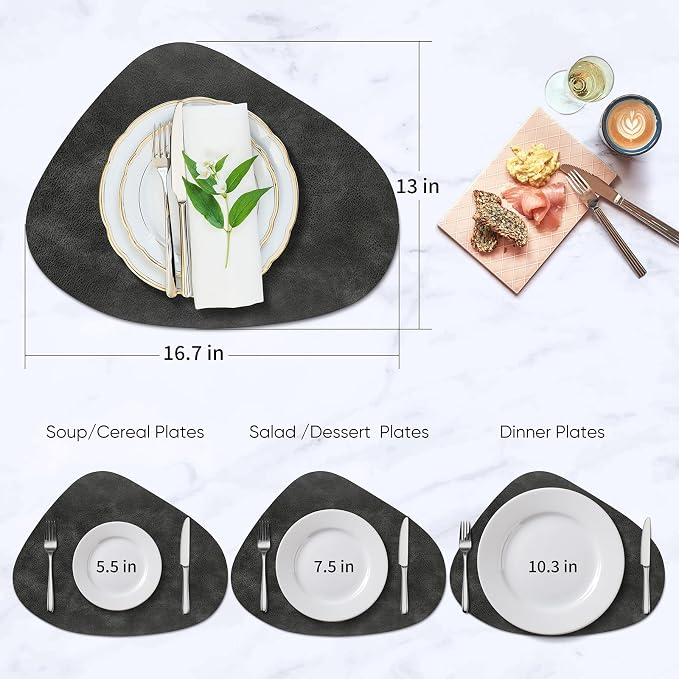 ADRIMER Placemats, Heat Resistant Round Placemats Set of 6 Washable 13 x 17 Inch, Waterproof Table Mats Wipeable for Kitchen, Dining Room Table Christmas Decor, Dark Grey - Image 4