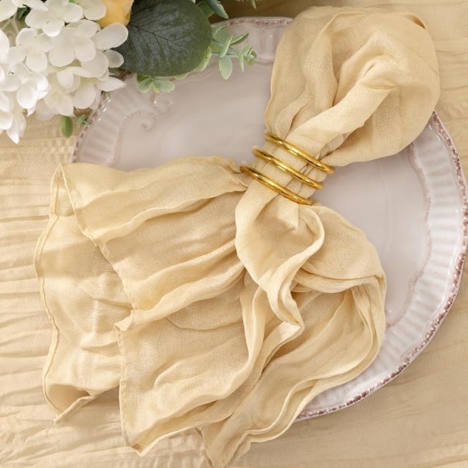 Cheesecloth Napkins Champagne Cloth Napkins Bulk Table Napkin,Set of 50 | 21''x21'',Washable Boho Table Gauze Fabric Napkins,for Wedding Baby Bridal Shower Dinner Party Decor by Jimtx
