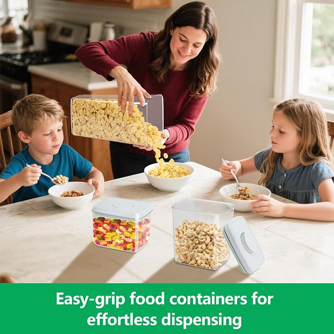 3 Pack Pasta Sugar Storage Containers with Pop-up Lid 1.26 + 2.11 + 3.48 Qt | Airtight Food Storage Container for Flour, Rice, Spaghetti, Nuts, Snack, Candy, Dog Treat, Kitchen Pantry Organization - Image 5