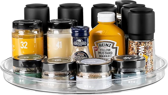 Clear Lazy Susan Organizer, Non-Skid Plastic 11" Lazy Susan Turntable for Cabinet Rotating Pantry Lazy Susan Cabinet Organizer, Storage Containers for Kitchen, Refrigerator Countertop by vacane