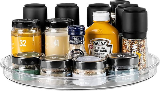 Clear Lazy Susan Organizer, Non-Skid Plastic 11" Lazy Susan Turntable for Cabinet Rotating Pantry Lazy Susan Cabinet Organizer, Storage Containers for Kitchen, Refrigerator Countertop by vacane