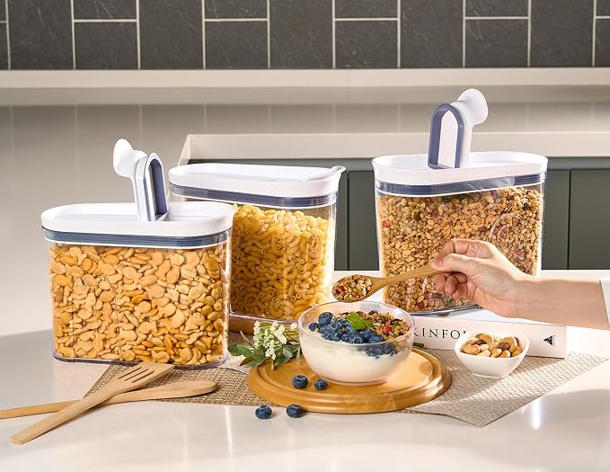 Felli Airtight Cereal Containers 2.6 Qt, Stackable BPA-Free Acrylic Cereal Dispenser with Flip-Top Lid, Small Dry Food Storage for Oats, Granola, Rice (Small 2.6 Qt - 3pk) - Image 2