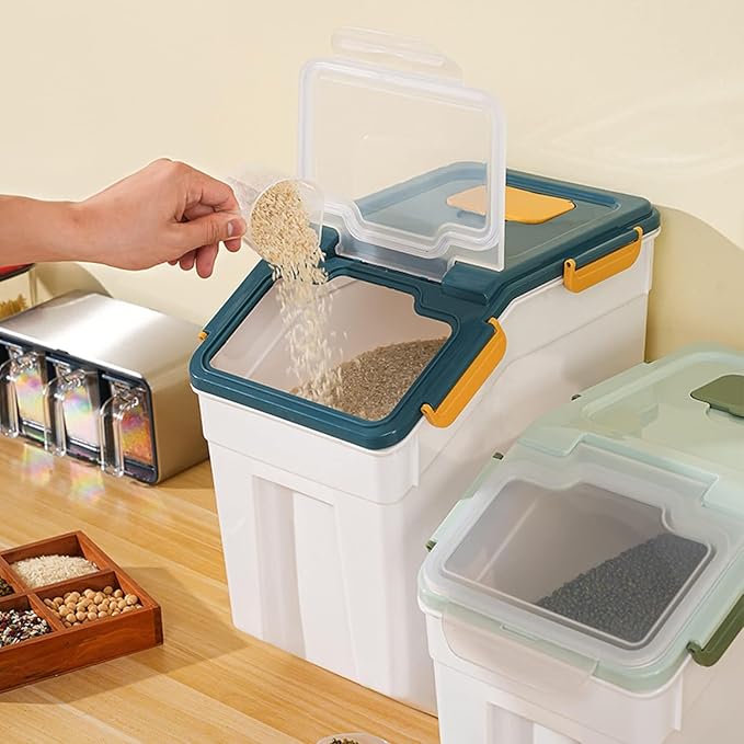 50 lbs Flour Storage Container, 2 Pack Rice Storage Container with Measuring Cup & Scoop, Pet Food Storage Container Dog Cat Food Bin, Grey - Image 6