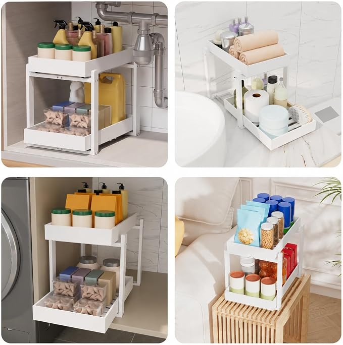 Bamboo Under Sink Organizer 2 Tier Pull Out Cabinet Storage Drawer - Image 6