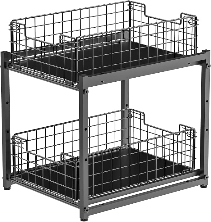 Under Sink Organizer, 2-Tier Pull Out Cabinet Organizer, Kitchen Bathroom Organizer and Storage, Spice Rack for Kitchen, Multi-use Sliding Drawers Shelves, Pack of 2 - Image 9
