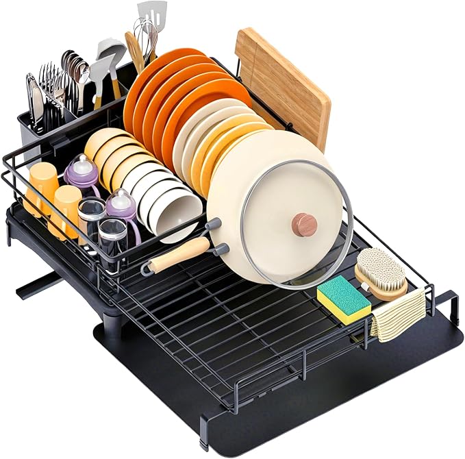 4-in-1 Expandable Dish Drying Rack, Modular Organizer, Rustproof | Extra Large Dish Racks for Kitchen Counter, Tool-Free Dish Drainer with Self-Draining Tray, Foldable Over the Sink Dish Rack by Unknown