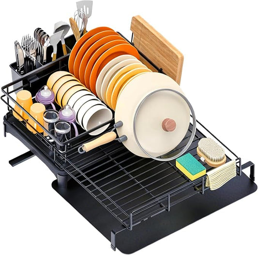 4-in-1 Expandable Dish Drying Rack, Modular Organizer, Rustproof | Extra Large Dish Racks for Kitchen Counter, Tool-Free Dish Drainer with Self-Draining Tray, Foldable Over the Sink Dish Rack by Unknown