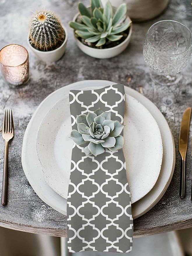 Cloth Napkins Set of 2-20x20 Inches, Gray Morocco Washable Reusable Table Napkins, Vintage Minimalist Boho Ethnic Pattern Soft & Absortbent Dining Napkin for Party Wedding Hotel Restaurant - Image 3