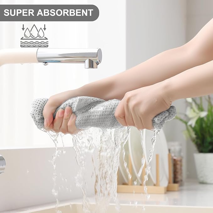 Homaxy 12 Pack 100% Cotton Kitchen Towels and Dishcloths Set, Light Gray | 12 x 12 Inches and 13 x 28 Inches Kitchen Towels Set, Ultra Soft Absorbent Dish Cloths for Washing Dishes - Image 3