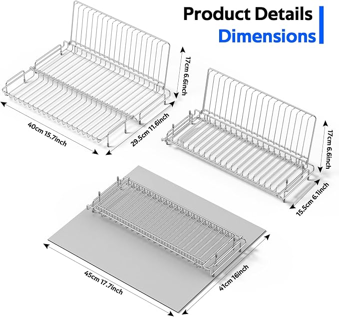 Small Dish Drying Rack Stainless Steel Collapsible | Foldable Rack Countertop with Drying Mat for Kitchen Dorm RV Campers Travel Trailer Space Saving - Image 4