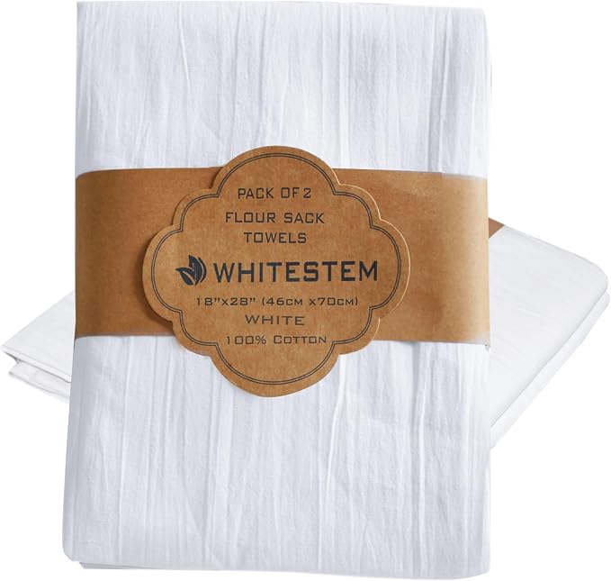 Flour Sack Towels | Tea Towel for Crafts | Kitchen | Dish | Cotton Blank Towel for Embroidery | Baking Bread Proofing Linen Cover | Thick Absorbent Quick Dry | 2 Pack 18"x28" White by WHITESTEM