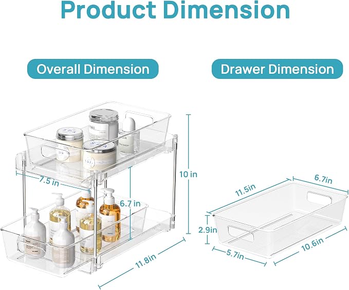 Vtopmart 2 Pack Pull Out Bathroom Under Sink Organizer (S-Standard) | Slide-out drawers, Multi-purpose storage, Clear visibility, Easy Set-up - Image 3