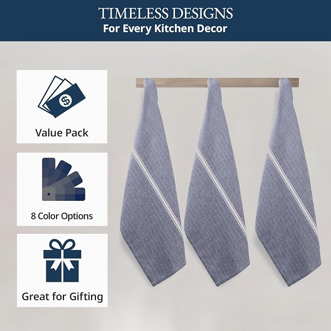 LANE LINEN Kitchen Towels Set - 100% Pure Cotton Dish Towels for Kitchen, Super Absorbent Kitchen Hand Towel, Blue Tea Towels, Soft & Durable Dish Cloths, Pack of 12 – 15”x25”, Blue Chambray - Image 6