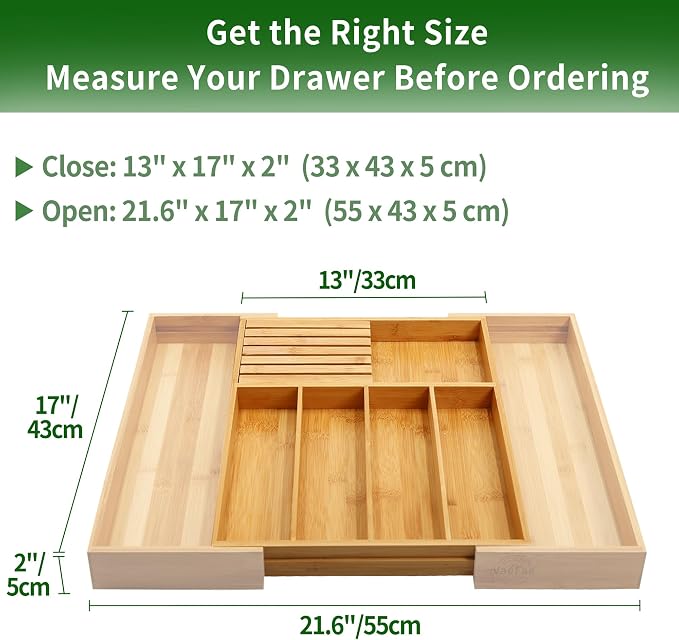 VaeFae Bamboo Silverware Drawer Organizer and Bamboo Knife Drawer Organizer Insert Bundle - Image 3
