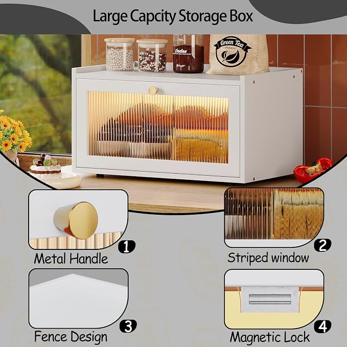 Trironsun Bamboo Bread Box with Led Light for Kitchen Counter Large Capacity Bread Storage Container Kitchen Countertop Organizer with Window Bread Holder (Whiite) - Image 9