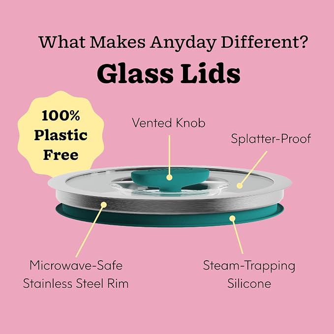 Anyday 4-Cup Microwave Cookware Glass Container with Lid (Blueberry) | Plastic-Free Deep Food Storage, Stackable Airtight Steamer, Vented Lid, Microwave-Safe Reheating, Steaming Vegetables & Rice - Image 4