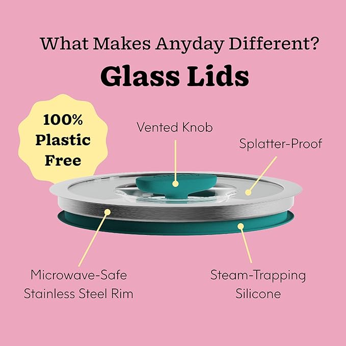 Anyday 4-Pc Microwave Cookware Set with Glass Lids, Medium (Kale) | Food Storage, Steamer, Plastic Free Containers, Vented Glass Lid, Microwave-Safe Reheating & Steaming Vegetables, Rice - Image 4