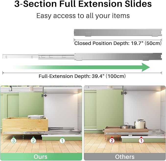 Pull Out Cabinet Organizer, Soft Close Slide Out Solid Wooden Drawers(21"W X 21"D x 6.2''H), Heavy Duty Full-extension Roll Out Shelves for Kitchen Cabinets,Pantry & Closet Organizers and Storage - Image 6