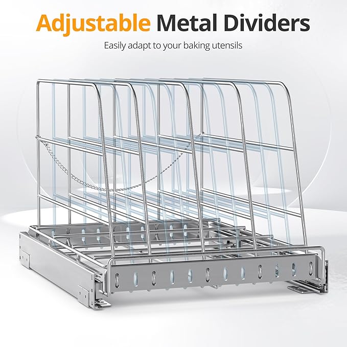 NestSprout Pull Out Cabinet Organizer for Cutting Board, Cookie Sheet, Baking Sheet, Stainless Steel Sliding Rack for Bakeware & Trays, Heavy-Duty Cutting Board Organizer 12.9”W x 16.5”D | Stainless Steel Sliding Rack for Bakeware & Trays, Heavy-Duty C... - Image 5