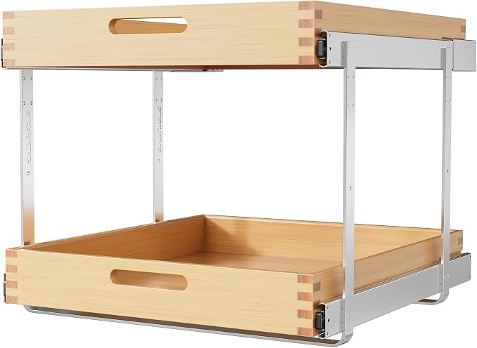 2 Tier Pull Out Drawers for Cabinets 21"W x 21"D, Farmeless&Farme | Full Slide Out Wood Drawer Shelf, Heavy Duty Caddy Pull Out Cabinet Organizer, Base Cabinet Organization for Kitchen, Pantry by STORKING