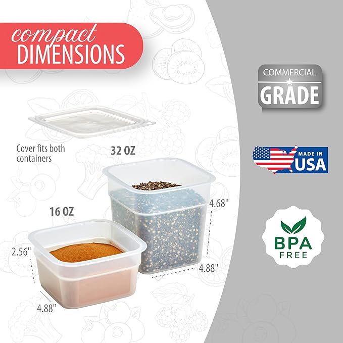 Cambro Food Storage Containers with Lids - Translucent (Microwave Safe and BPA-Free) - 16 and 32 oz (ounce) Food Storage Container - (20 Piece Set) - Image 3