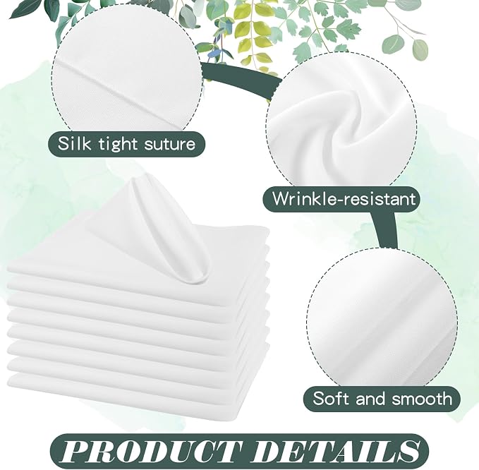 60 Pcs Washable Cloth Napkins 17 x 17 Inch Polyester Dinner Napkins Soft Table Napkins for Weddings Parties Holiday Dining Banquet(White) - Image 3