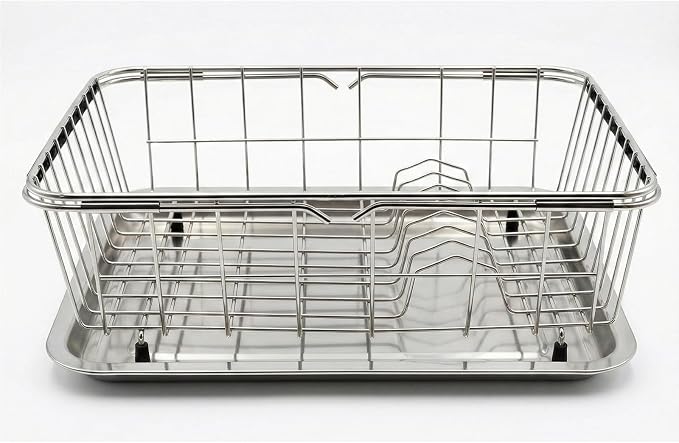 Thickened and Deepened Dish Drying Rack in Sink, Expandable Stainless Steel Dish Drainer with Tray for Kitchen Counter (16x11) by Unknown