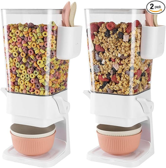 Osacoe Cereal Dispenser Countertop 2 Pack with Bowls Spoons Cutlery Box,5.5 QT Dry Food Dispenser Snack Organizer Containers Storage with Lids for Pantry Kitchen Organization Oatmeal Nut Granola Candy by Osacoe