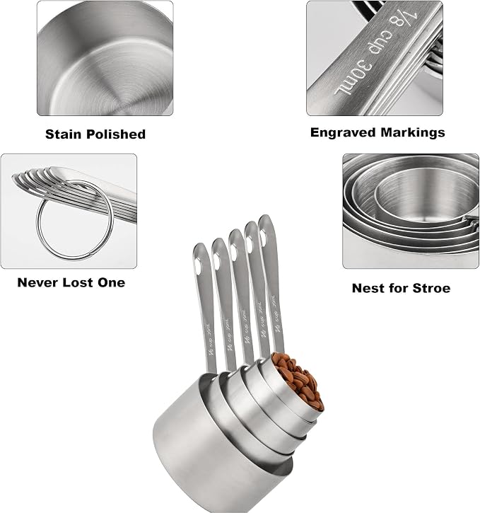 Measuring Cups and Spoons Set 11, 18/8 Stainless Steel Measuring Cups and Spoons for Dry & Liquid, 5 US & Metric Measure Cups and 6 Measure Spoons Set for Kitchen & Baking Measuring Tools - Image 5