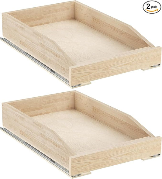 ROOMTEC Pull Out Cabinet Organizer with Soft Close, 13-1/2" W x 21" D, Pull Out Cabinet Drawer for Kitchen cabinets, Pull Out Cabinet Shelf, Finished, Bottom Assembly, 2PCS by ROOMTEC