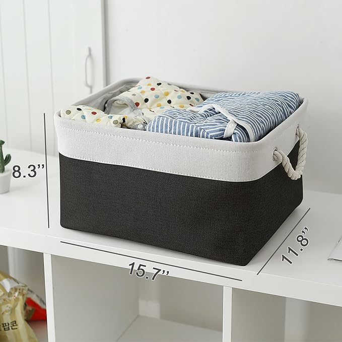 Storage Bins for Shelves - 1 Pack 15.7x11.8x8.3 inch Canvas Storage Basket for Organizing Cubes Gift Dog Cloth Toy (White & Black) - Image 5