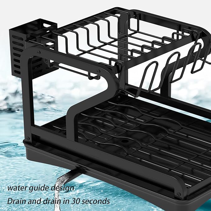 HUHJYUGE Kitchen Drying Rack for Dishes, Dish Racks for Kitchen Counter Space-Saving 360° Swivel Spout, Dish Drying Rack 2 Tier Large-Capacity, for Kitchen Counter Organizer - Image 3