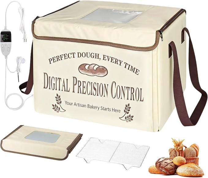 Bread Proofing Box, Folding Dough Proofing Warming Box with 50-113℉ Temp Control & 48h Timer, Proofer Oven with Metal Rack, Ideal for Sourdough, Bread Baking, Pizza, Yogurt, Kombucha, 5-Layer Fabric by Handbanary