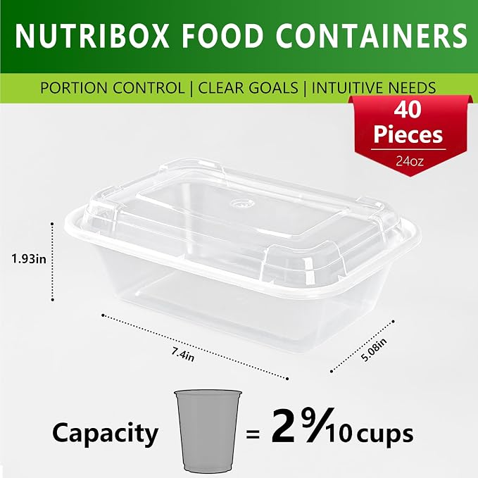 [40 Value Pack single one compartment 24 OZ Meal Prep Plastic Food Storage Containers - BPA Free Reusable Lunch Bento Box with Lids - Spill proof,Microwave, Dishwasher and Freezer Safe - Image 2
