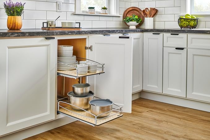 Rev-A-Shelf 2 Tier Pull Out Kitchen Cabinet Storage Organizer with Solid Bottom & Undermount Soft-Close Full Extension Slides, 54BK-12SC-2-1 - Image 4