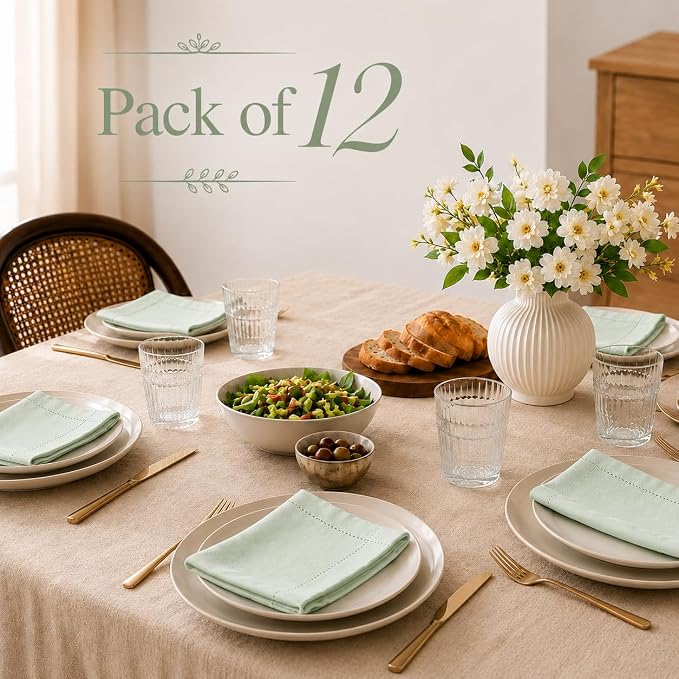Cotton Cloth Napkins Set of 12, 18x18 Cotton Napkin Cloth Washable, Soft, Reusable Napkins for Wedding, Parties, Christmas, Thanksgiving, Everyday Use (Green) - ALPHA Living HOME - Image 8