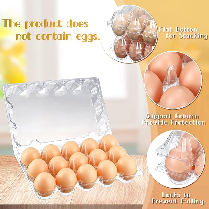 Zubebe 3 x 5 Count 200 Pack Egg Carton Bulk Clear Plastic Empty Egg Containers for Farm Market Refrigerator Storage - Image 3