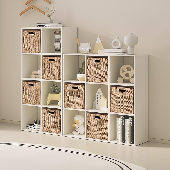 Foldable Storage Baskets with Handles Paper Rope Storage Baskets Rectangle Collapsible Hand Woven Storage Cubes Bins for Organizing Shelves Living Room Bedroom Pantry (4, 11'' x 11'' x 11'') - Image 7