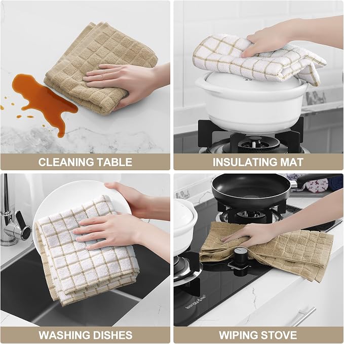 Homaxy Large Premium Cotton Kitchen Towels 16"x 28", 8 Pack, Tan | Natural Ring Spun 390 GSM Dish Towels, Super Absorbent Terry Kitchen Hand Towels, Soft Tea Towels with Hanging Loop - Image 4