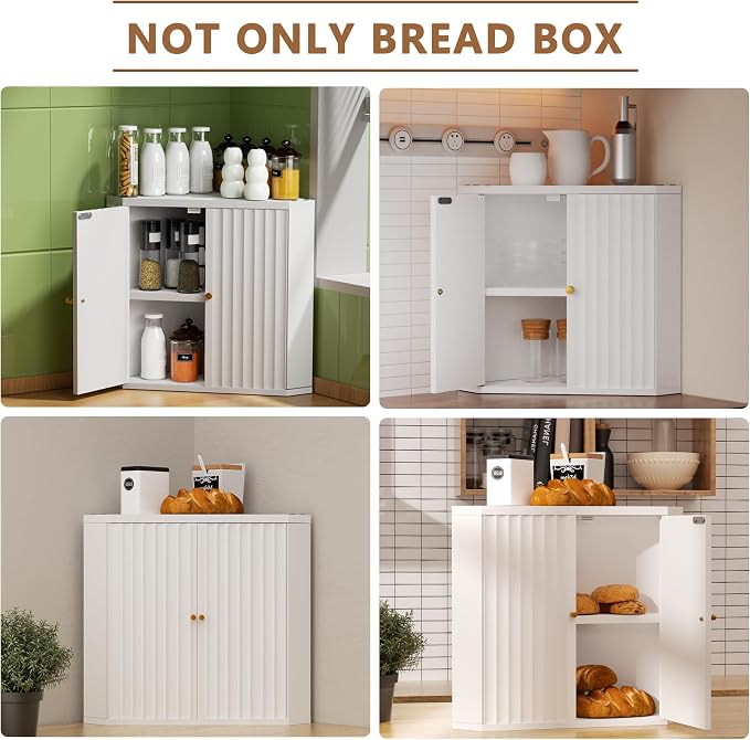 White Corner bread box for kitchen countertop, Large Bread White Bread Box, Vintage corner bread box for kitchen countertop, Under Cabinet Organizer fluted - Image 6